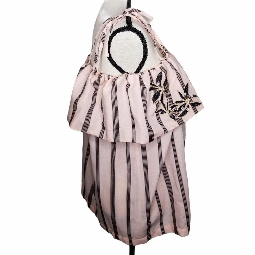 LOFT Striped Orchid Off The Shoulder Pink Blush Bl - Picture 2 of 4